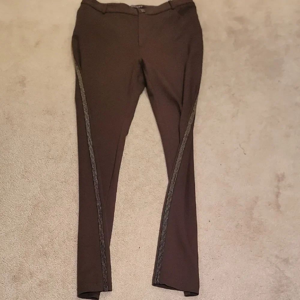 Insight Women's Straight Leg Brown Pants With Beaded Stripe Up Sides Sz 8